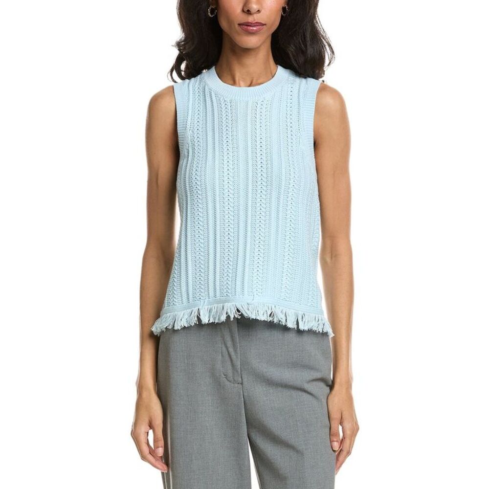 Forte Womens  Textured Fringe Tank Top, Green